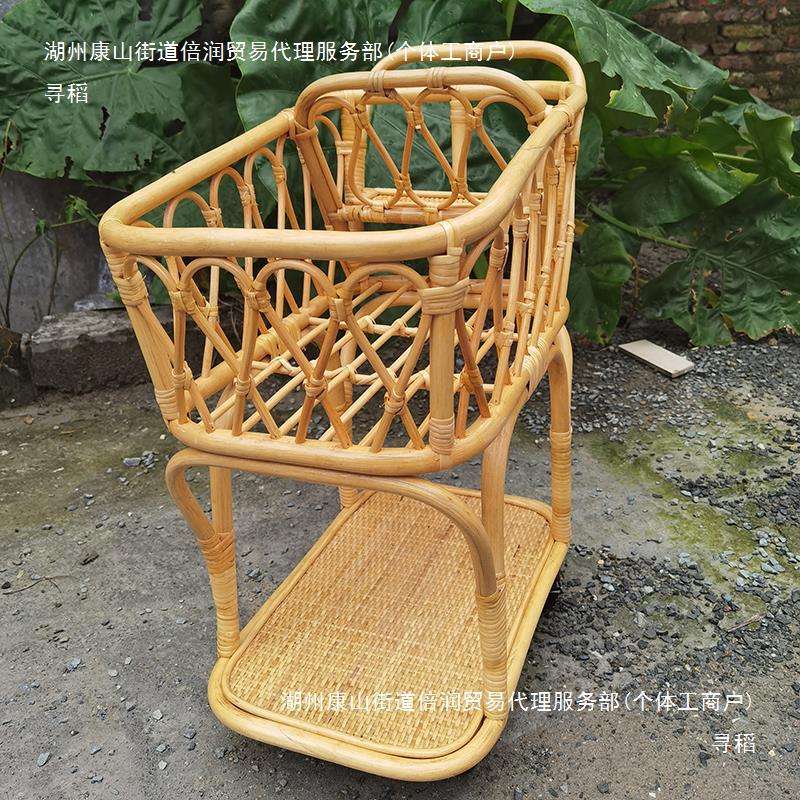 藤编玩偶小宠物外出手推车儿童过家家购物车家用收纳手推车野餐车