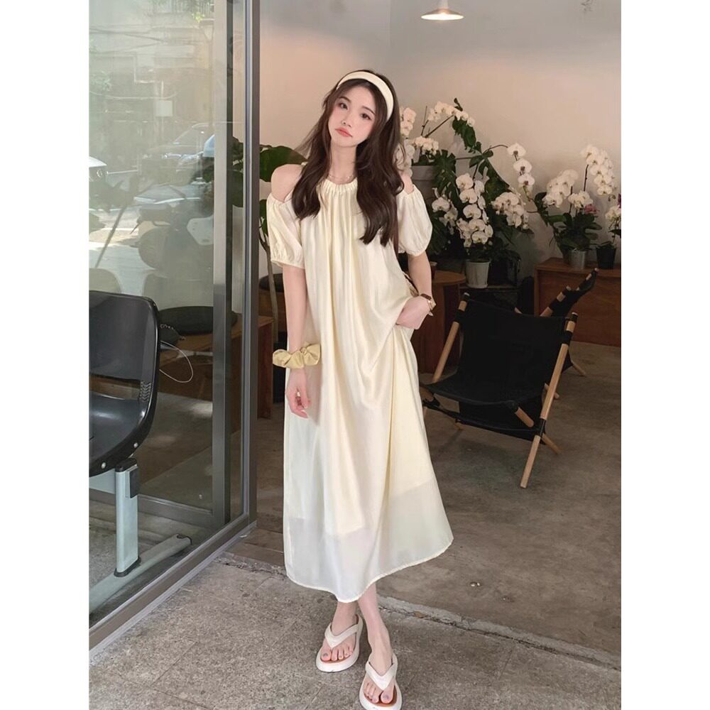 孕妇装短袖睡裙女夏季高级感长裙2026新款夏天露肩睡衣裙子可外穿