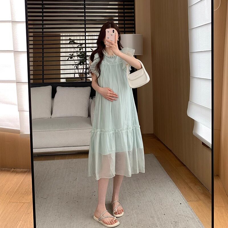 高端孕妇装2026连衣裙夏季潮妈宽松法式长裙夏装女气质修身孕妇裙
