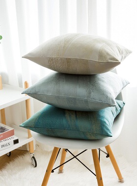 浅蓝色皮沙发靠背套美式轻奢床z头靠垫夏季抱枕套正方形枕头套靠