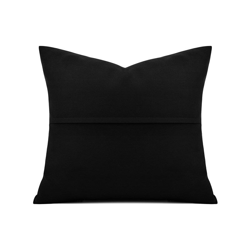 轻奢酒店样板间高级感黑色u皮革拼接雪尼尔抱枕沙发床上方枕靠垫