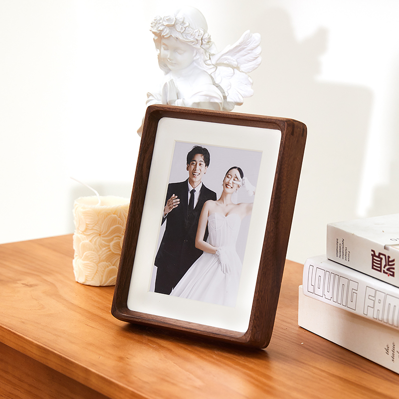 黑胡桃圆角实木榫卯相框摆台结婚登D记证件照婚纱照片打印冲洗6寸
