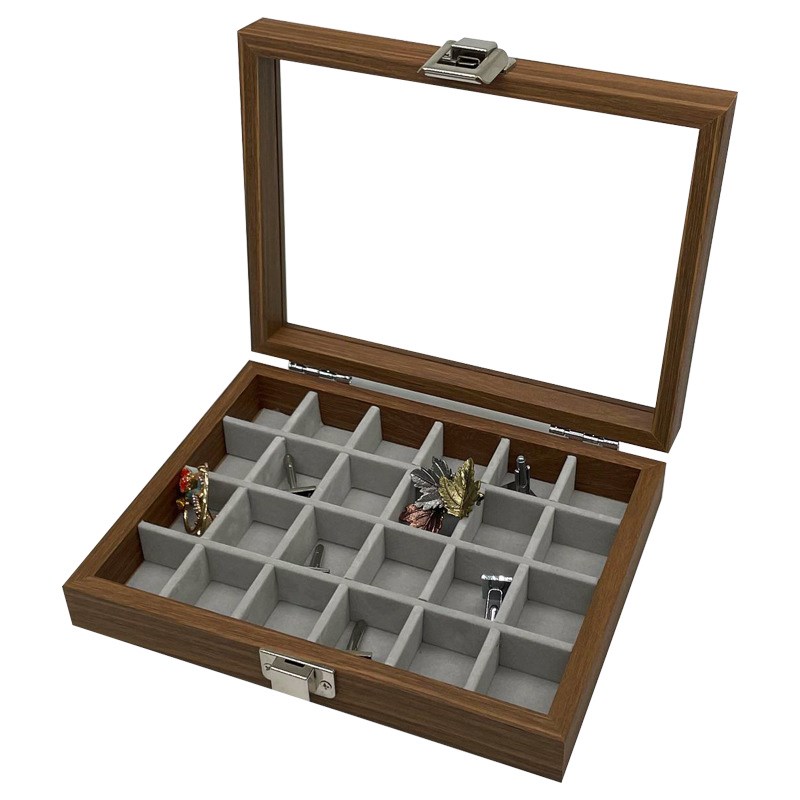 24格黑胡e桃色小号带盖珠宝箱戒指耳环首饰收纳盒珠宝店展示陈列