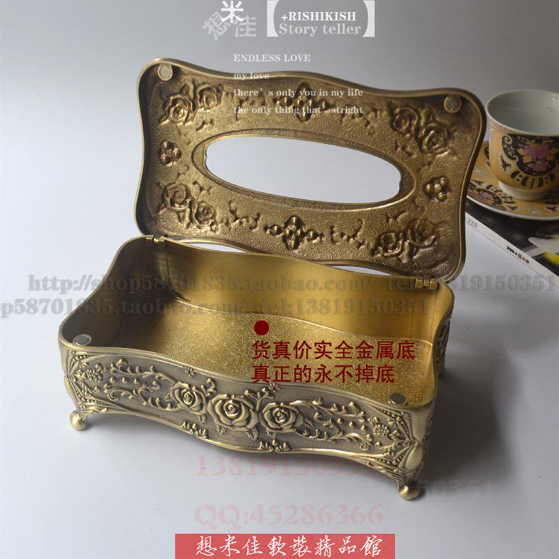 创意金属欧式客厅雕花纸巾盒w青铜色纸巾筒餐巾抽纸盒酒店家居饰