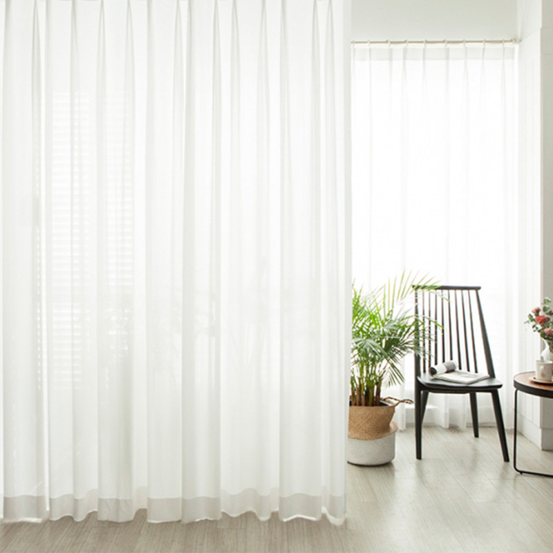 白纱窗帘透光不透人窗纱半t遮光阳台客厅隔断加厚雪纺白色布料纱