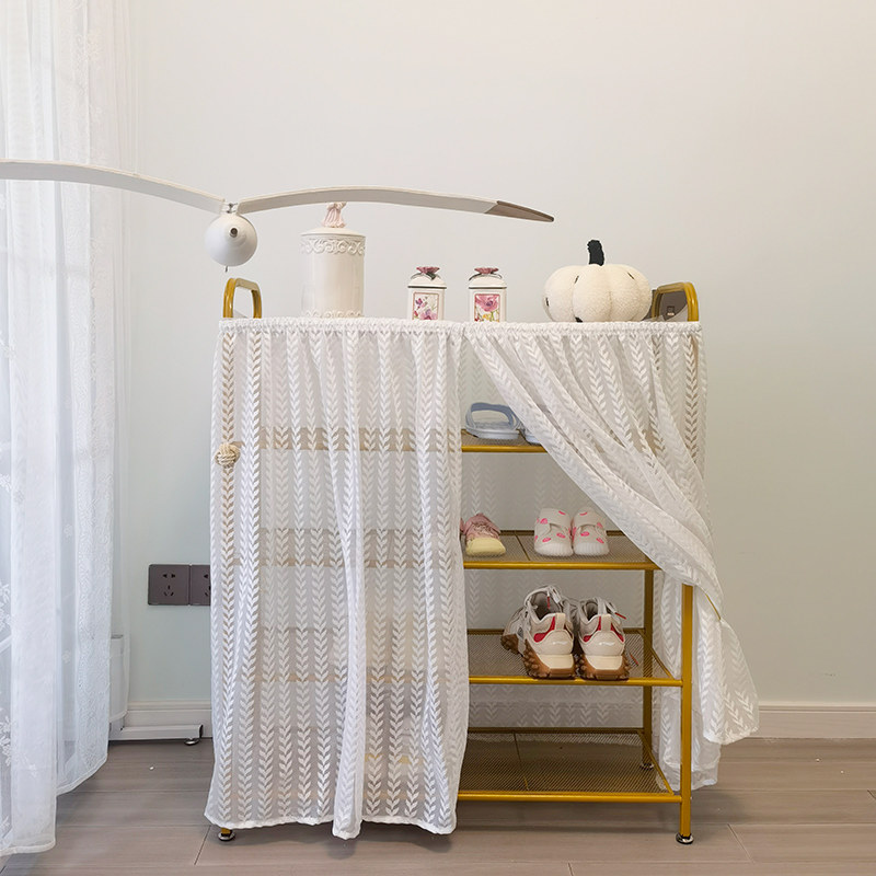 轻奢法式白纱窗纱帘客厅鞋架遮挡帘置物架杂物防尘门帘Z免打孔柜 - 封面