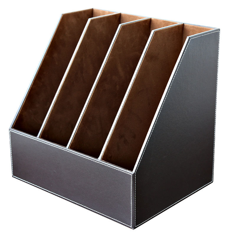 商务办公用品创意文件柜q皮革文件框大容量桌面收纳四联文件座黑