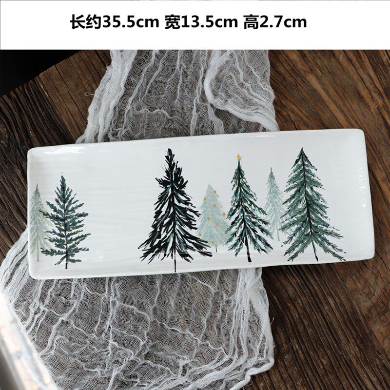 创意美式乡村g圣诞陶瓷餐具托盘长方盘西餐水果牛排寿司盘点心盘