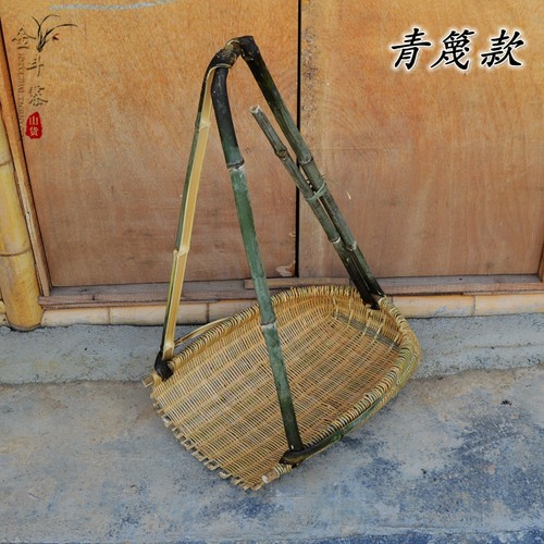 手工竹编有提手瓢箕簸箕大提篓竹A篮做旧复古提篮竹筐道具摆设包