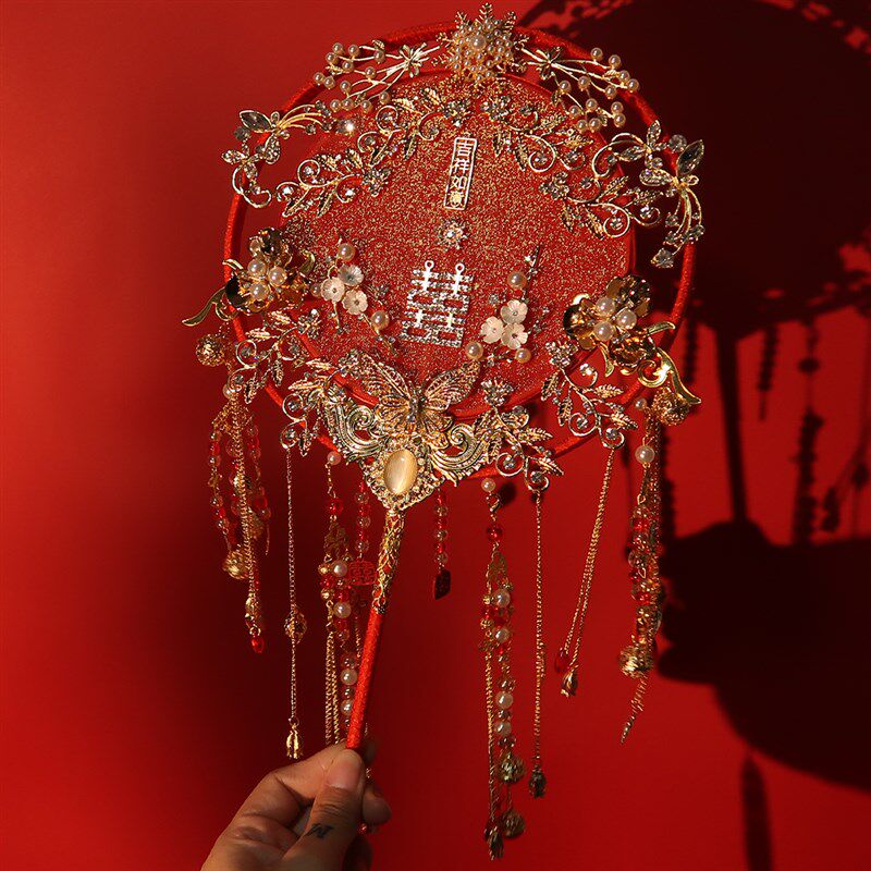 新娘中式团扇秀禾服结婚礼出嫁手工喜扇Gdiy材料包饰闺蜜礼物扇子