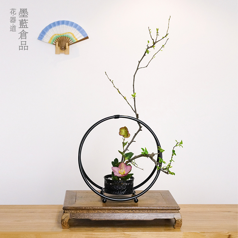 鸡翅木木质中式底座日式插花花器器皿装I饰木制底托 茶席桌面摆件