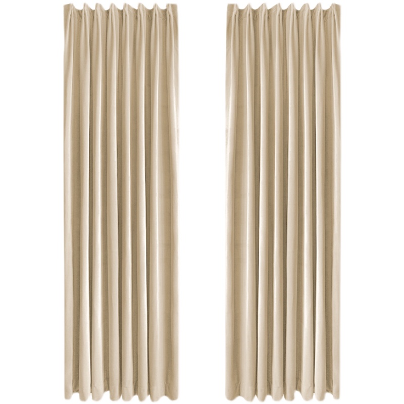 辑26/奶黄浅黄色窗帘奶油系遮光卧室Fins风丝绒窗帘美式客厅遮光