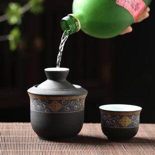 家用三两半斤白酒黄酒陶瓷老式 二两烫酒壶c温酒器中式 复古小号套