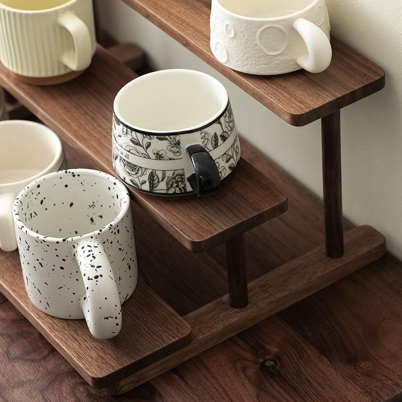 黑胡桃木杯架桌面多层实木梳妆台化妆品香水置物S架收纳架子展示