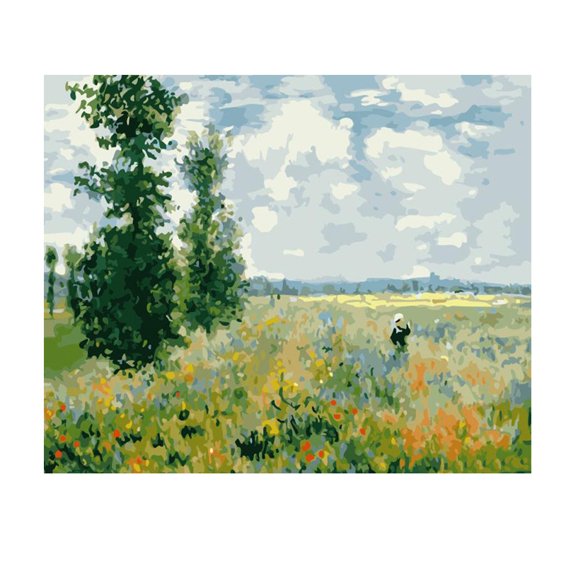 数字油画dify填充莫奈罂粟花田手工填色画画睡莲风景装饰画油彩画