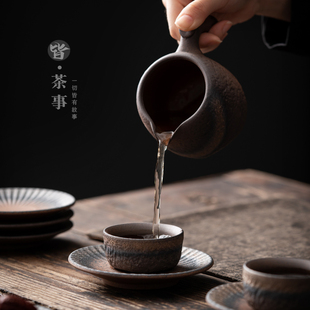 粗陶公道杯复古功夫茶u具家用客厅陶瓷仿柴烧分茶器匀茶杯茶 日式