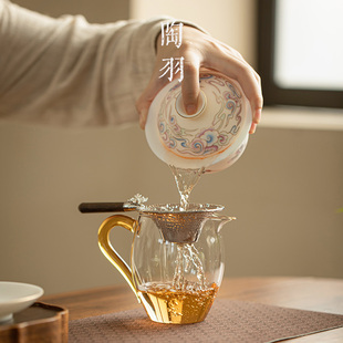 高硼硅玻璃公道杯加厚耐高温茶y海分茶器家用茶漏滤茶器功夫茶道