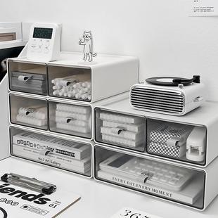 桌面抽屉式收纳盒宿舍书桌文具置物架亚克力透明化U妆品口红整理