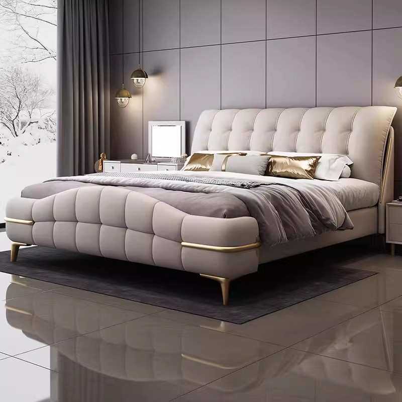 意式轻奢风真皮床1.8x2米双人床2025年新款现代简约主卧皮艺