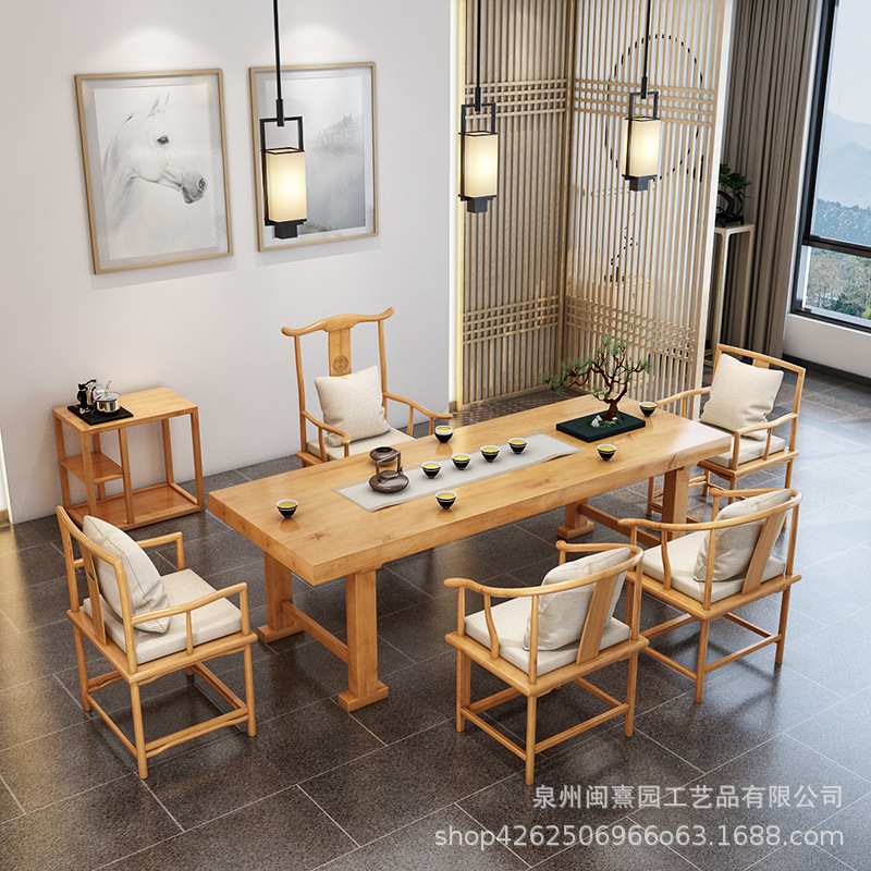 新中式原木风创意功夫禅意茶台茶叶店接待会客泡茶实木成套桌子