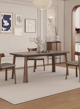 实木岩板餐桌现代简约家用小户型哑光灰色中古风依诺岩板餐桌