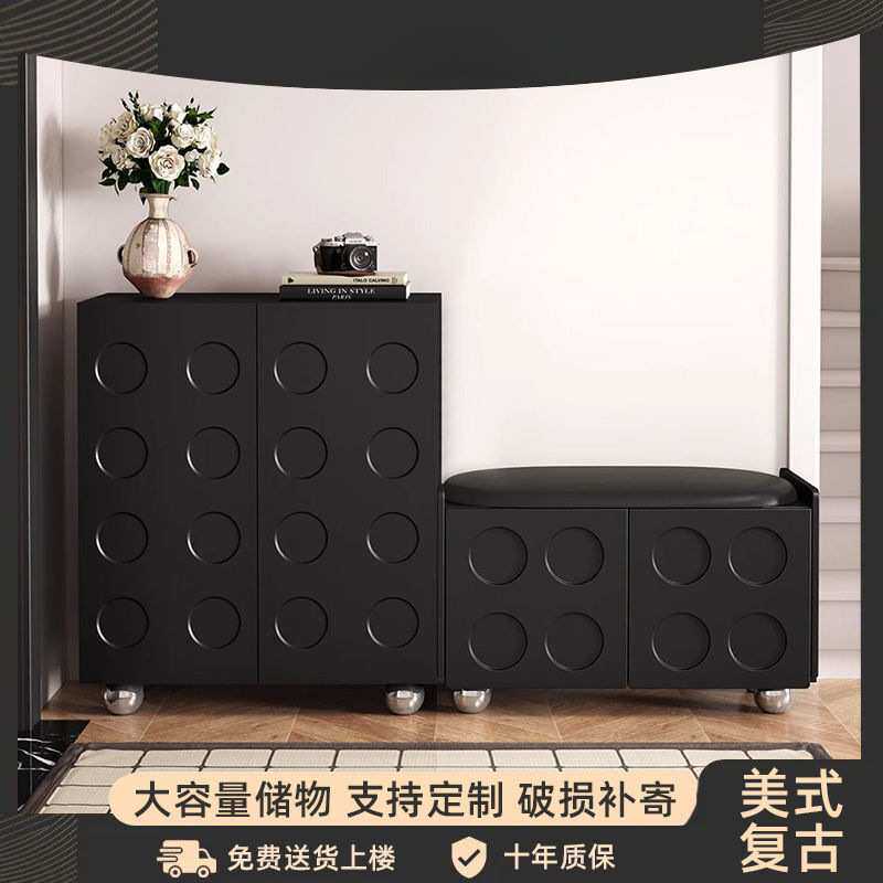 鞋柜家用门口黑色加厚入户玄关柜高级感现代简约储物柜换鞋柜