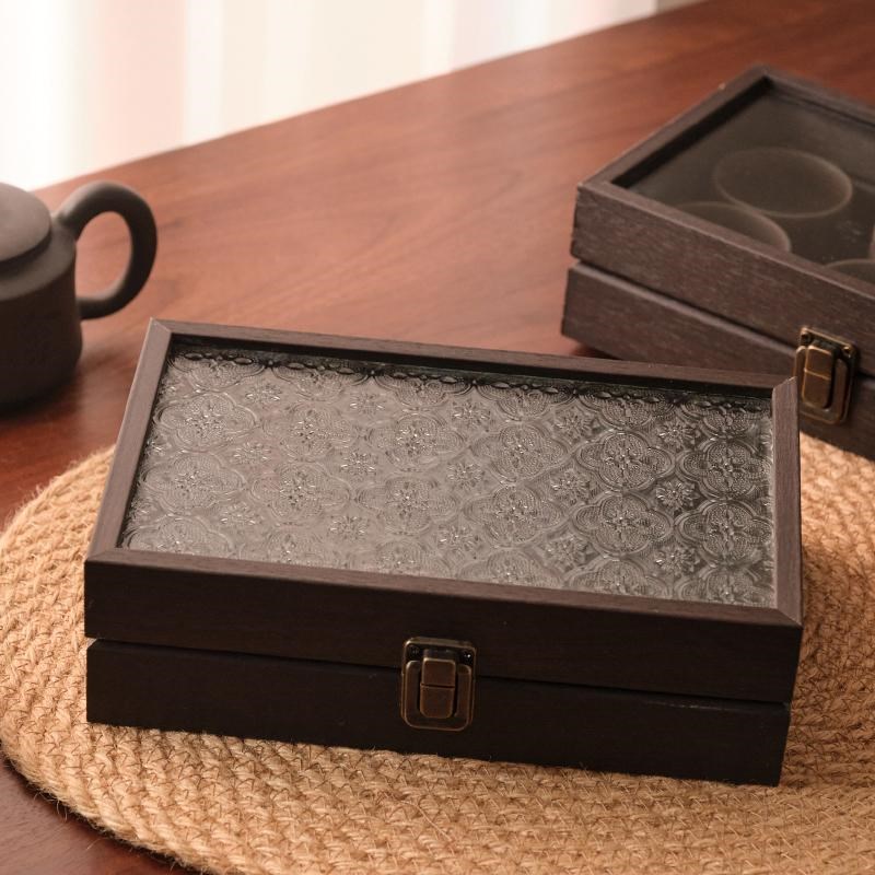 桌面收纳盒c实木2024新款高档精致轻奢小型长方形复古玻璃首饰盒