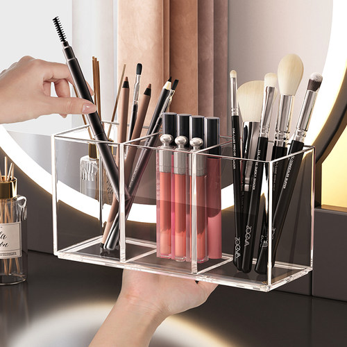 化妆刷收纳桶透明压克力笔刷筒桌B面粉刷美妆蛋口红化妆品整理盒
