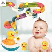 速发粒童宝宝洗澡玩具戏水球水船滚珠喷轨道滑梯益智大颗儿拼装 积