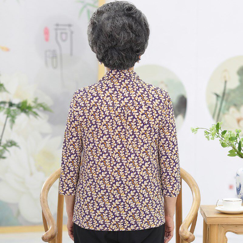 速发中老年人七分袖60岁70妈妈太太春装小码上衣奶奶装夏装套装