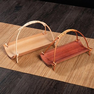 速发竹片配小提篮零食碟子茶点盘复古茶果篮小巾托竹制品中式茶道