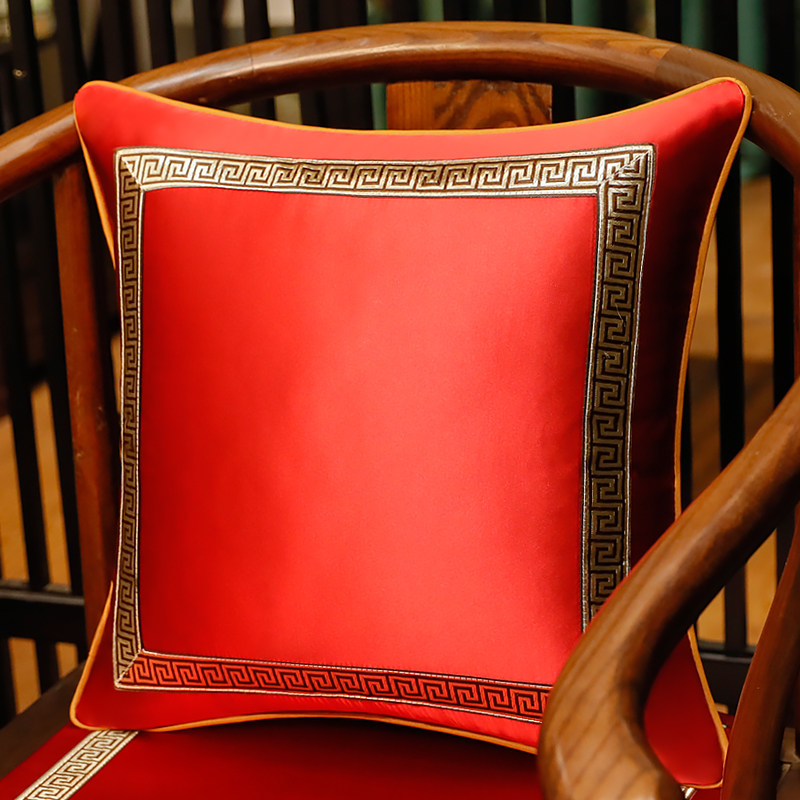 速发现代简约刺绣新中式抱枕套红木沙发靠垫腰枕含芯古典实木家具