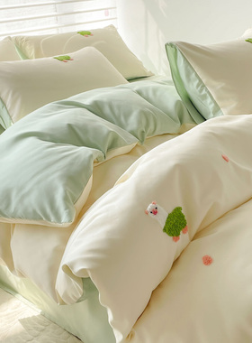 速发可爱羊驼大学生全简款四件套棉约刺绣小清新纯棉