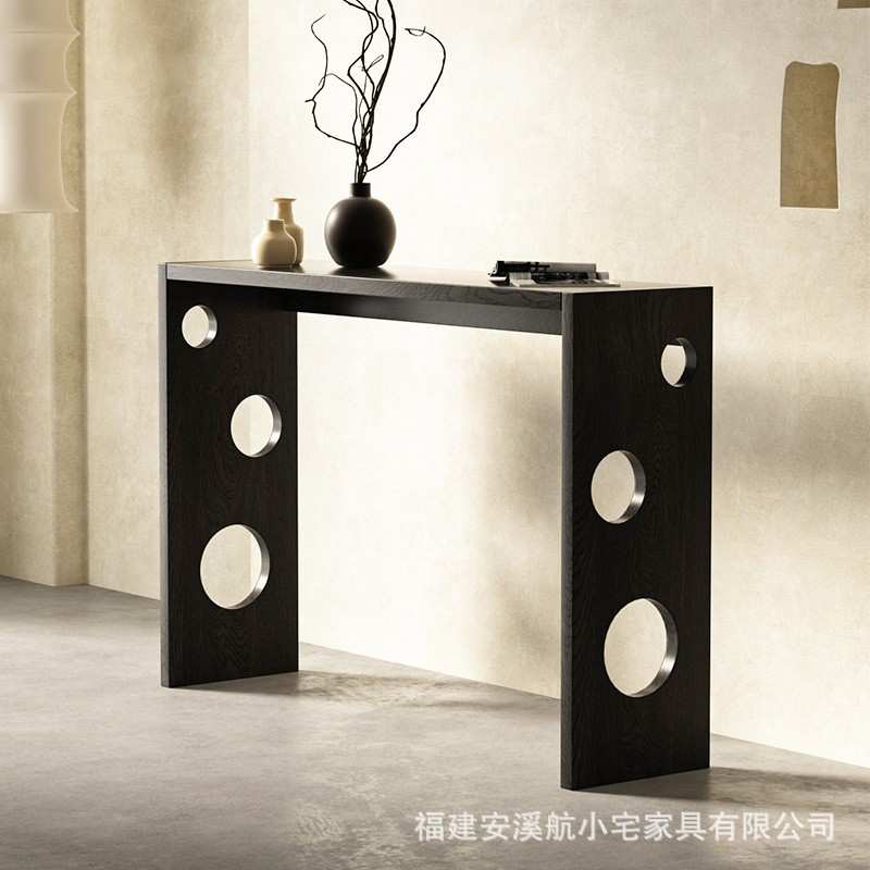 玄关桌条案侘寂风中古复古窄实木玄关台条案白蜡木设计端景桌入户图片