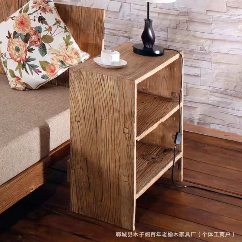 老榆木门板北欧沙发边几实木电话角几简约时尚床头柜休闲小鞋架