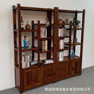 博古架实木新中式多宝阁老榆木客厅隔断古董架茶叶展示书房置物架