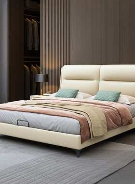 意式皮床极简轻奢真皮现代简约双人主卧室1.8米单人1.5米软包大床