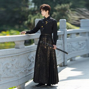 黑色中式上衣配马面裙龙年男士套装高级感改良日常武侠风新款汉服