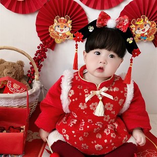 儿童发箍秋冬新款 宫廷风周岁抓阄宝宝新年发饰汉服中国风婴儿头饰