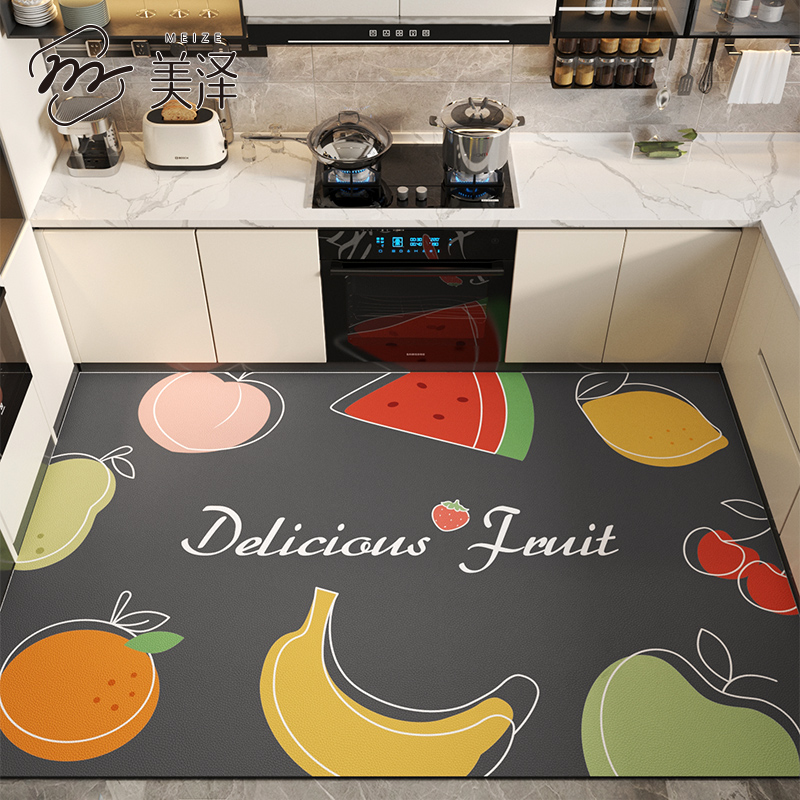 厨房专用地垫2024新款门垫pvc可擦免洗整铺脚垫皮革防滑防油地毯