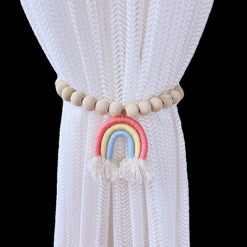 窗帘绑带一对装彩虹木珠绑绳环绑磁吸儿童房纱帘收纳夹收拢束带