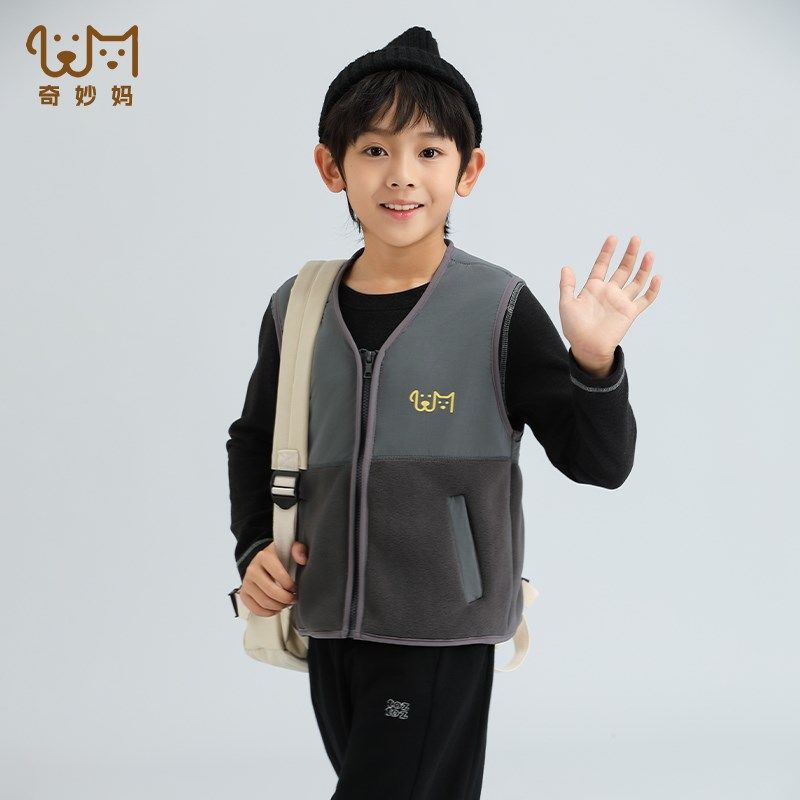 加绒加厚儿童马甲男童背心秋冬款女童外套内搭中大童校服神器