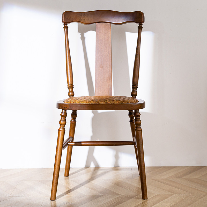 中古实木餐椅法式复古真藤椅餐厅家用休闲餐椅靠背椅中式藤编椅子
