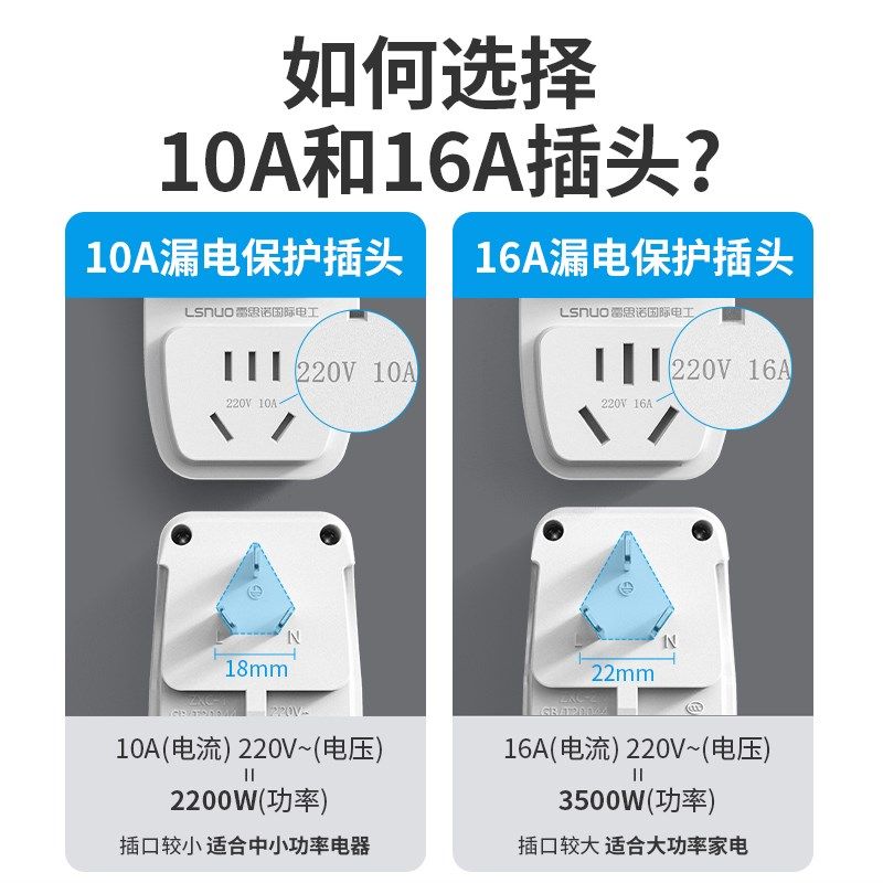 空调电热水器专用漏电保护插头漏保开关防漏电16a保护器带10a插座