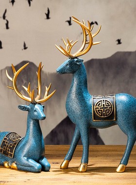 小鹿梅花鹿麋鹿新中式客厅摆件高端大气2024新款酒柜套装饰品轻奢