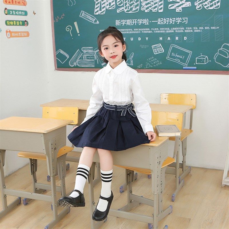 儿童校服裙蝴蝶结腰带女童百褶裙蝴蝶结腰带时尚圆点学生裙子腰带