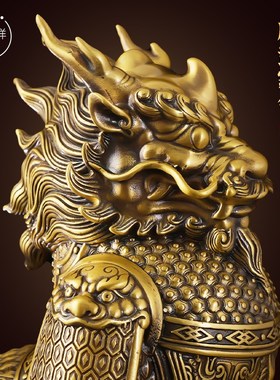 黄铜麒麟公母一对摆件装饰门口玄关家居卧室客厅办公室店铺摆设