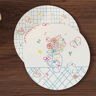 插画卡通可爱家用皮革吸水杯垫隔热餐垫桌面咖啡杯茶水垫防烫 法式
