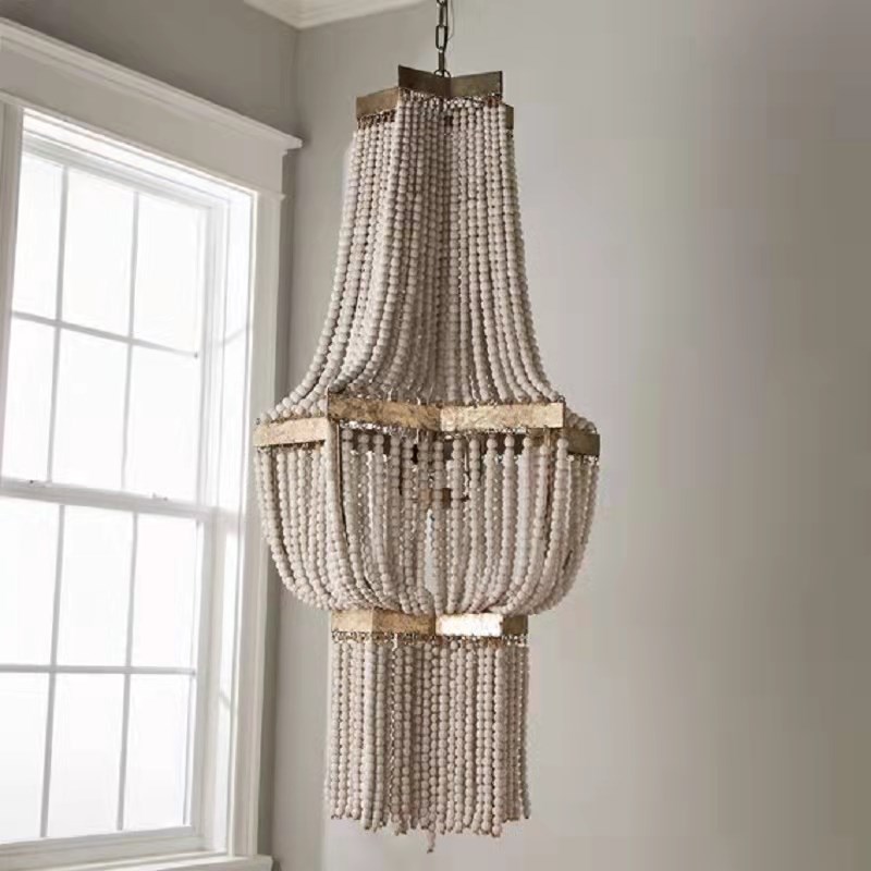 法式波西米亚木珠别墅吊灯楼梯客厅餐厅卧室咖啡厅餐厅民宿灯具