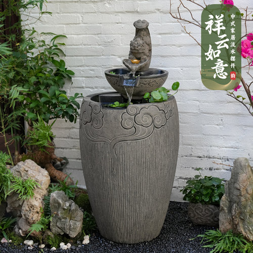 茶室布置室内外流水摆件循环水鱼池落地水系景观庭院户外鱼缸造景